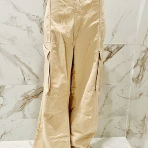 Bershka Beige Wide Leg Cargo Pants